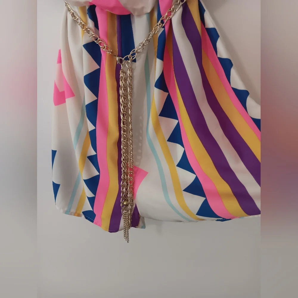 Aluna Levi Multi Color Geometric Pattern Strapless Romper NWT Small - Picture 2 of 7